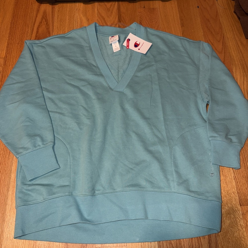 NWT Champion Women's Loose Fit Gameday Deep V Tunic Pullover Blue Size L
